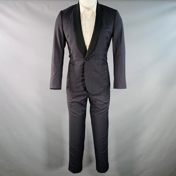 BAND OF OUTSIDERS Size 38 Regular Navy Black Stripe Wool Shawl Lapel Tuxedo - Picture 2 of 12